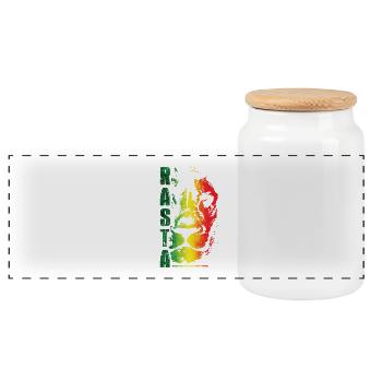 Rasta Lion Rainbow Style - Panoramic Cookie Jar with Wooden Lid - white - Front