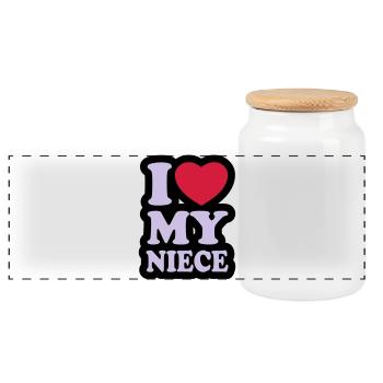 I love my niece - Ich liebe meine Nichte - Panorama Keksdose mit Holzdeckel - Weiß - Vorne