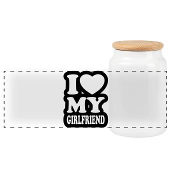 I love my girlfriend - J'aime mon amie - Boîte à biscuits avec couvercle en bois - blanc - Devant
