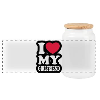 I love my girlfriend - J'aime mon amie - Boîte à biscuits avec couvercle en bois - blanc - Devant