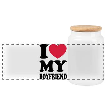 I love my boyfriend - J'aime mon ami - Boîte à biscuits avec couvercle en bois - blanc - Devant