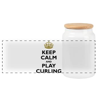 Keep calm and play curling - Panorama Keksdose mit Holzdeckel - Weiß - Vorne