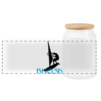 Windsurf Windsurfing Windsurfen Planche à voile - Panoramic Cookie Jar with Wooden Lid - white - Front
