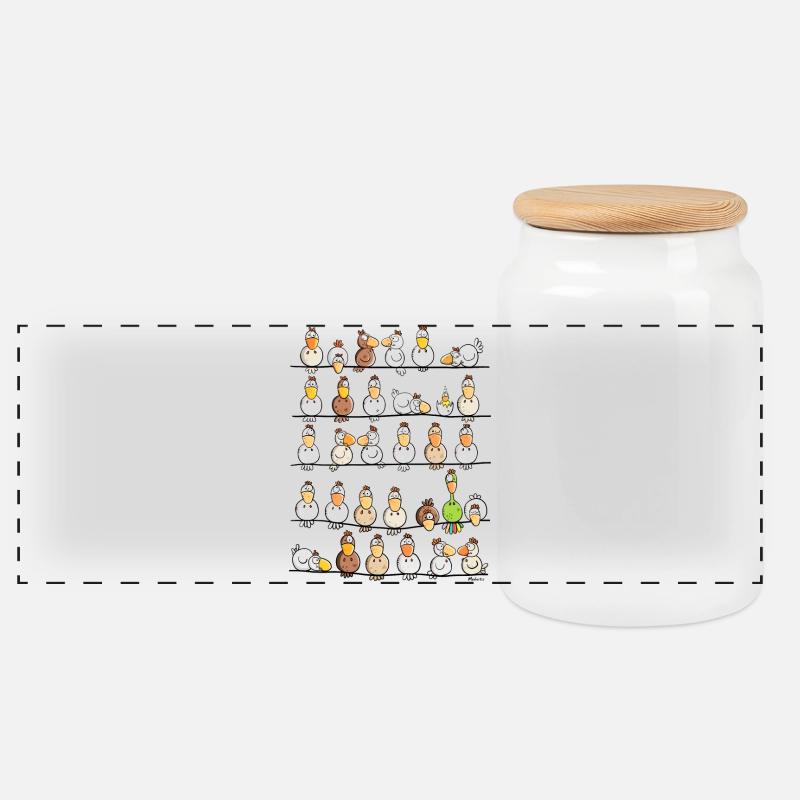 Chicken Farm - Panoramic Cookie Jar with Wooden Lid - white