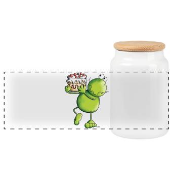 Frosch mit Kuchen - Panorama Keksdose mit Holzdeckel - Weiß - Vorne
