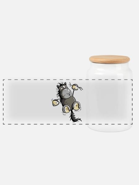 Black Horse - Panoramic Cookie Jar with Wooden Lid - white