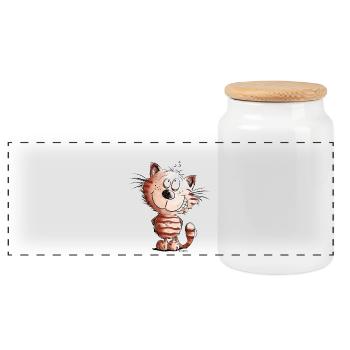 Ich doch nicht Katze I Katzenmotiv Comic Geschenk - Panorama Keksdose mit Holzdeckel - Weiß - Vorne