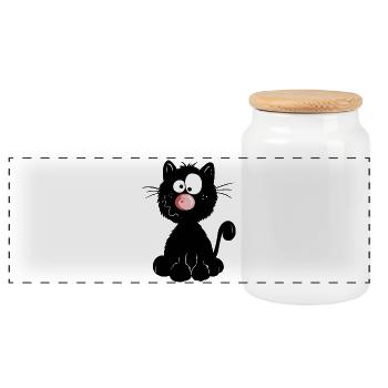 Schwarze Katze - Panorama Keksdose mit Holzdeckel - Weiß - Vorne