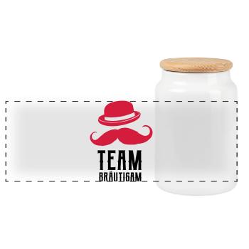 Team Bräutigam, Junggesellenabschied Design - Panorama Keksdose mit Holzdeckel - Weiß - Vorne