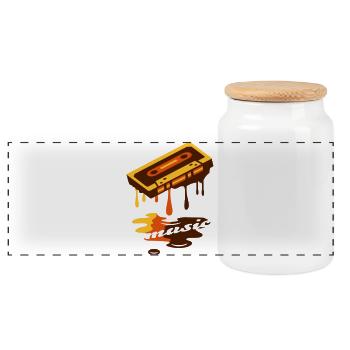 cool retro liquid music cassettes graffiti design - Panoramic Cookie Jar with Wooden Lid - white - Front