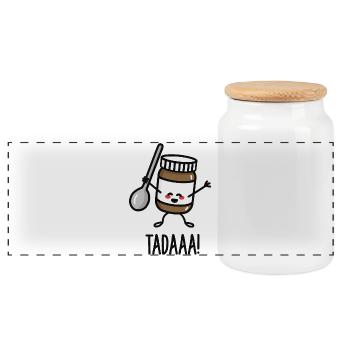 Tadaaa! Happy chocolate spread with spoon - Panorama Keksdose mit Holzdeckel - Weiß - Vorne