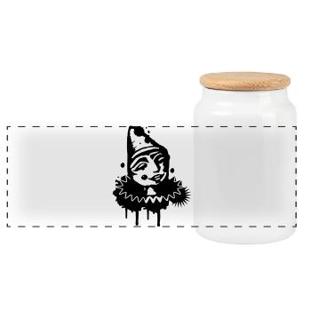 Portrait of a melancholic clown as graffiti - Panoramic Cookie Jar with Wooden Lid - white - Front