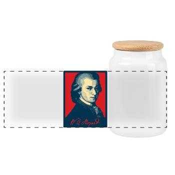Wolfgang Amadeus Mozart - Panoramic Cookie Jar with Wooden Lid - white - Front
