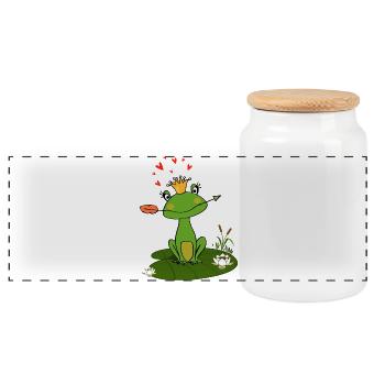 Charming frog with crown and heart - Panoramic Cookie Jar with Wooden Lid - white - Front