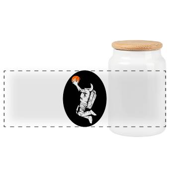 Astronaut with basketball print - Panoramic Cookie Jar with Wooden Lid - white - Front