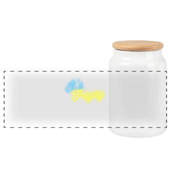 It's Friyay neon font turquoise yellow - Weekendvibes - Panoramic Cookie Jar with Wooden Lid - white - Front