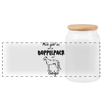 Galgo Silhouette - Kontur - Panorama Keksdose mit Holzdeckel - Weiß - Vorne