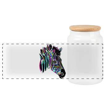 Buntes Zebra - Farbiges Zebra - Panorama Keksdose mit Holzdeckel - Weiß - Vorne