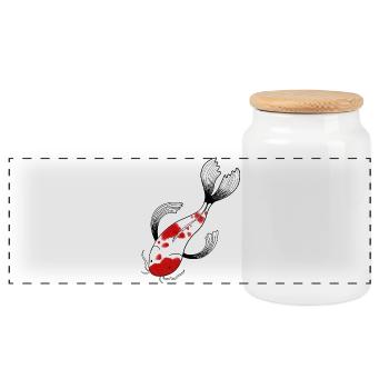 Koi carp Japan - Panoramic Cookie Jar with Wooden Lid - white - Front