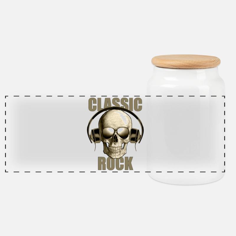 Un design classique de Rock Skull avec casque - Boîte à biscuits avec couvercle en bois - blanc