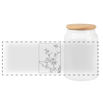 Floral Design Cerisier Outline Noir - Boîte à biscuits avec couvercle en bois - blanc - Devant