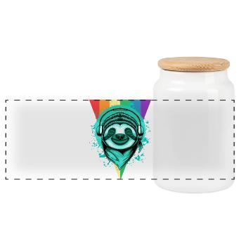 Paresseux avec écouteurs &Arc-en-ciel - Boîte à biscuits avec couvercle en bois - blanc - Devant