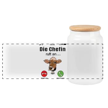 Kuh ruft Chefin Kühe Bauernhof Landwirt Büro Fun - Panorama Keksdose mit Holzdeckel - Weiß - Vorne