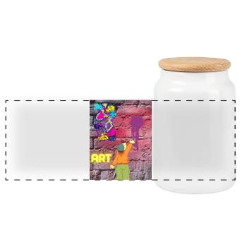 Graffiti ART - Panorama Keksdose mit Holzdeckel - Weiß - Vorne