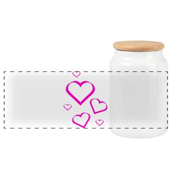pink heart heart pattern pink pink - Panoramic Cookie Jar with Wooden Lid - white - Front