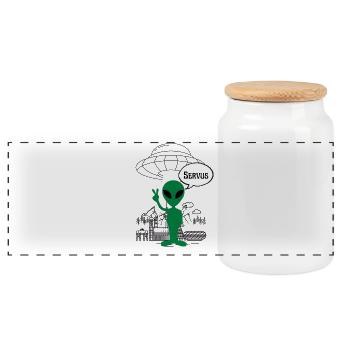 Servus Alien ART - Panorama Keksdose mit Holzdeckel - Weiß - Vorne
