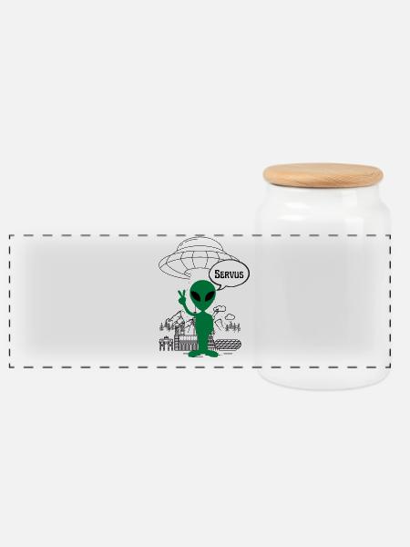 Servus Alien ART - Panorama Keksdose mit Holzdeckel - Weiß