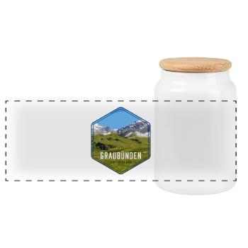 Graubünden Alpine Panorama - Panoramic Cookie Jar with Wooden Lid - white - Front
