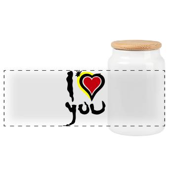 I love you Heart Abstract Art Valentine's Day - Panoramic Cookie Jar with Wooden Lid - white - Front
