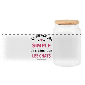 Fille simple chat humour chat - Boîte à biscuits avec couvercle en bois - blanc - Devant