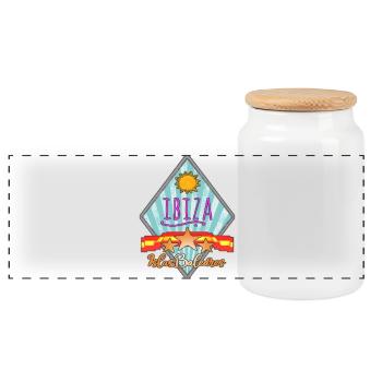 Ibiza Inselurlaub Retro Design - Panorama Keksdose mit Holzdeckel - Weiß - Vorne