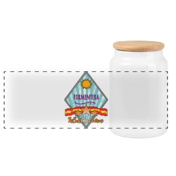 Formentera Island Balearic Islands Emblem - Panoramic Cookie Jar with Wooden Lid - white - Front