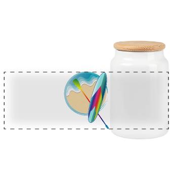 Stand up paddling board lying on the beach - Panoramic Cookie Jar with Wooden Lid - white - Front