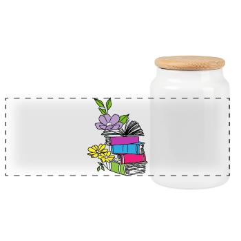 Livres avec des fleurs - Boîte à biscuits avec couvercle en bois - blanc - Devant