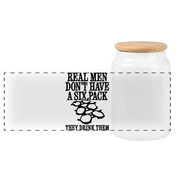 Funny beer real men six-pack beer belly father - Panoramic Cookie Jar with Wooden Lid - white - Front