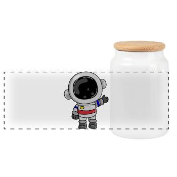 Astronaut Cosmos Spaceman Space - Panoramic Cookie Jar with Wooden Lid - white - Front