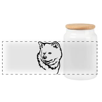 Akita Head - Panoramic Cookie Jar with Wooden Lid - white - Front