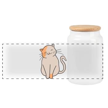 Cat - Panoramic Cookie Jar with Wooden Lid - white - Front