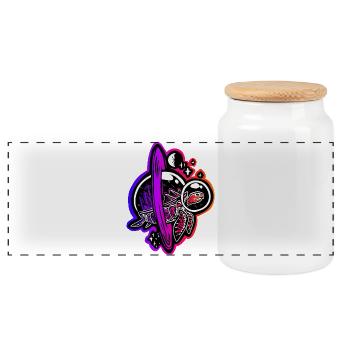 Time-traveling turtle - Panoramic Cookie Jar with Wooden Lid - white - Front