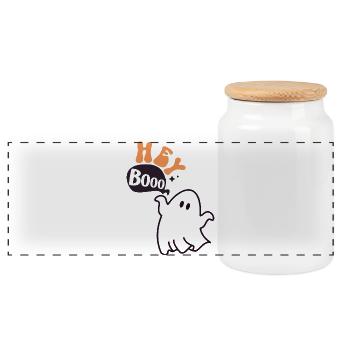 Hey booo - Panoramic Cookie Jar with Wooden Lid - white - Front