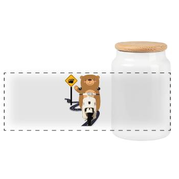 Ours brun cyclomoteur - Boîte à biscuits avec couvercle en bois - blanc - Devant