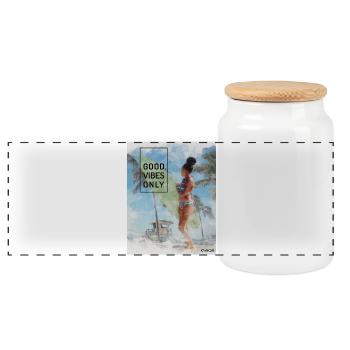 Beach Surfer Girl – Positive Vibes - Panorama Keksdose mit Holzdeckel - Weiß - Vorne