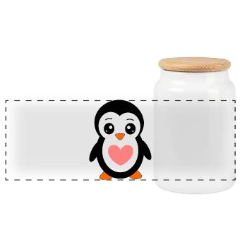 Anniversaire du Pingouin de Kawaii avec cadeau de cœur - Boîte à biscuits avec couvercle en bois - blanc - Devant