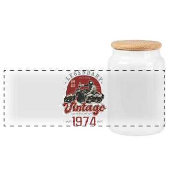 1974 Years Anniversary Vintage Biker Motorcycle - Panoramic Cookie Jar with Wooden Lid - white - Front