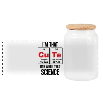 Je suis ce garçon mignon qui aime la science - Boîte à biscuits avec couvercle en bois - blanc - Devant