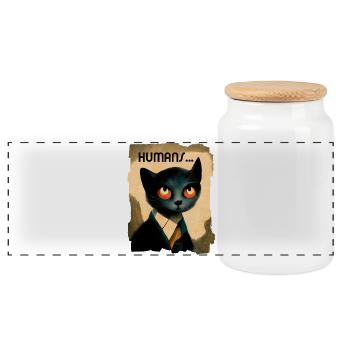 Portrait d'un Chat Pensant Aux humains - Boîte à biscuits avec couvercle en bois - blanc - Devant